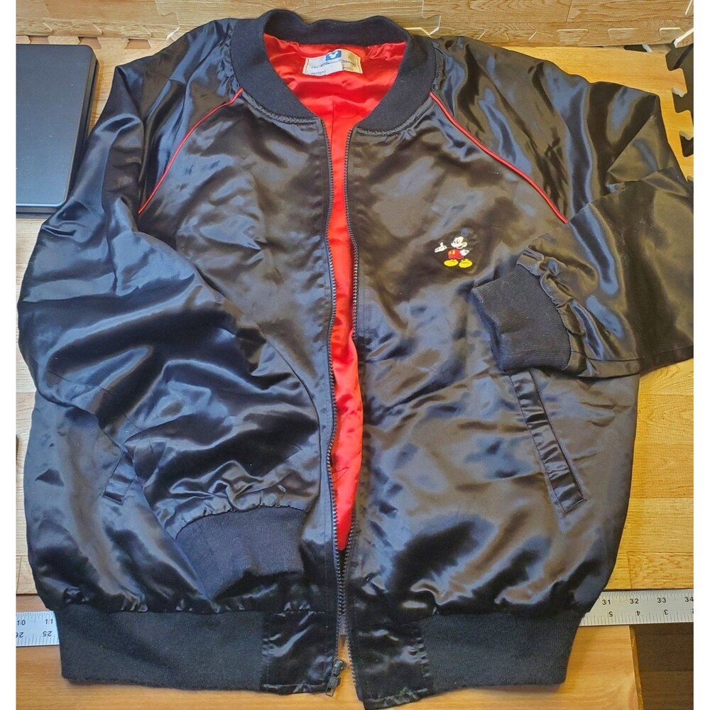 Disney Channel Employee Cast Member Bomber Jacket Satin Size XL Black Red